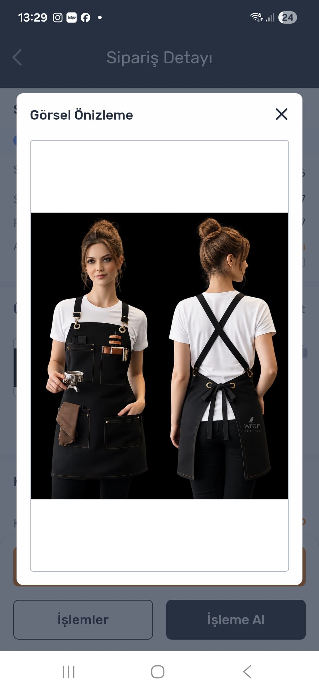 Barista önlüğü çapraz ayarlamalı askılı deri detaylı