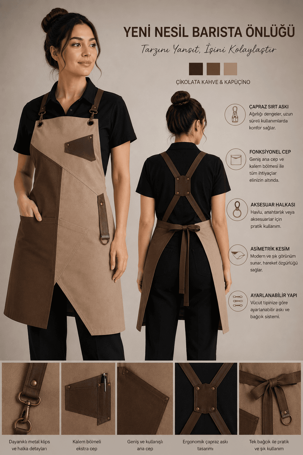 Barista önlüğü çapraz askılı 