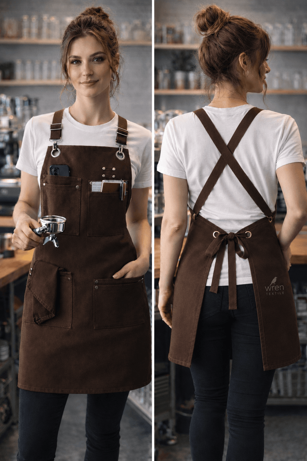 Barista Önlüğü çapraz ayarlamalı askılı koyu kahve